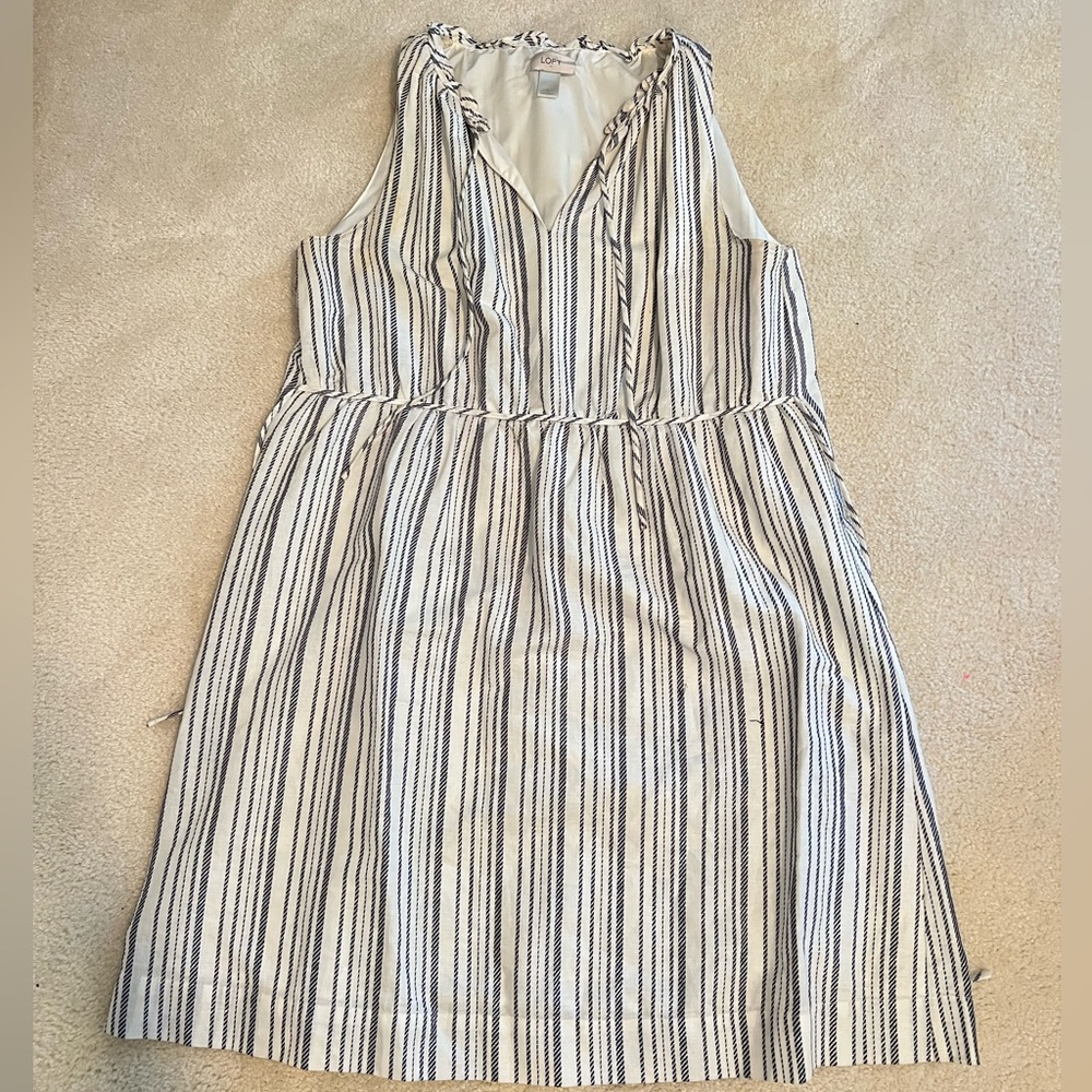 NWOT Loft Pinstriped Black & Cream Dress